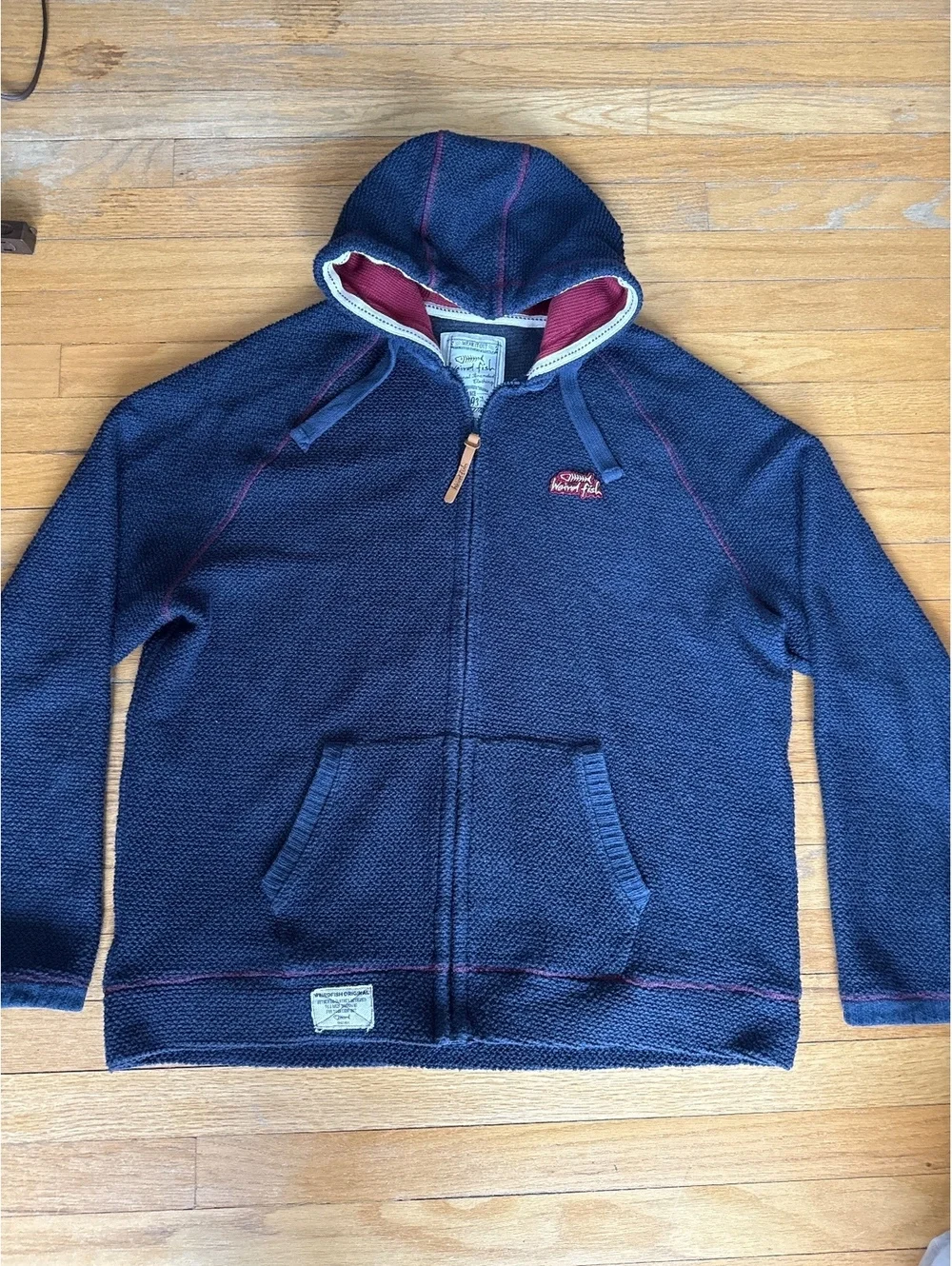 Weird Fish Men's 2XL Navy Blue Full Zip Hoodie with Hooded Collar